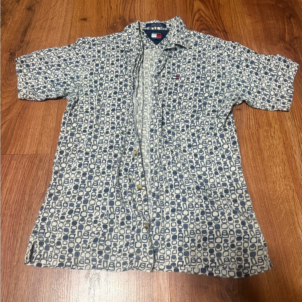 Tommy Hilfiger Blue and White Patterned Men's Shirt